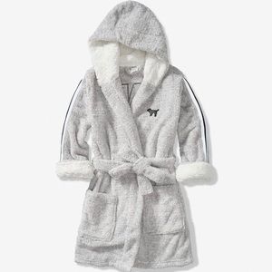 ⚡️VS PINK Gray Bling Sherpa Lined Hooded Robe